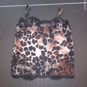 Cami SZ Sm Leopard Black Print Lace Trim Top And Bottom